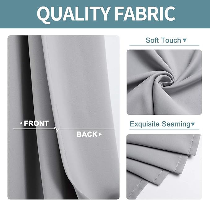 ChrisDowa Grommet Blackout Curtains for Bedroom and Living Room - 2 Panels Set Thermal Insulated Room Darkening Curtains (Light Grey, 42W x 84L)