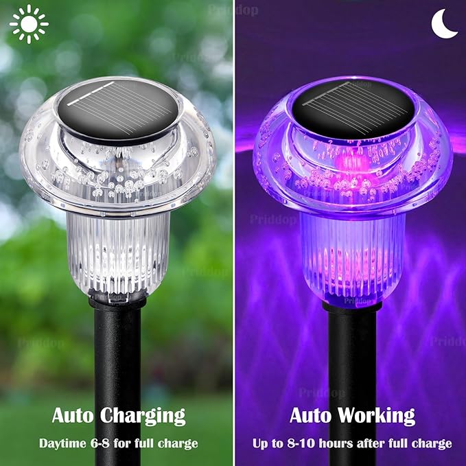 Solar Lights Outdoor Pathway Waterproof 8 Pack Color Changing LED Acrylic Mushroom Decorative Garden Lights for Yard Landscape Patio Outside Christmas Decorations