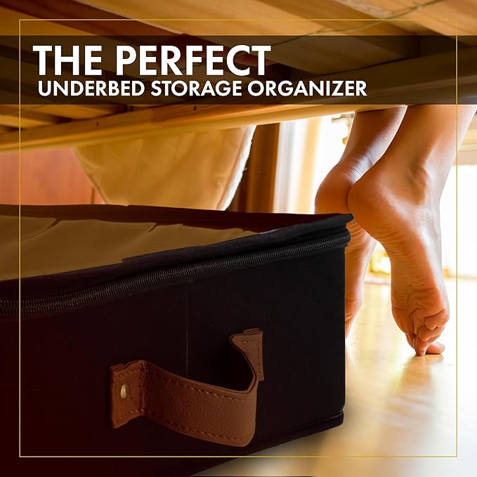 HOMELUX THEORY 2pc Under Bed Storage Containers, Bedroom Under the Bed Drawer Storage Organizer with Bins and Lids, Large Underbed Clothes Storage Box Ideal for Blanket, Fabric, & Shoes (Black)