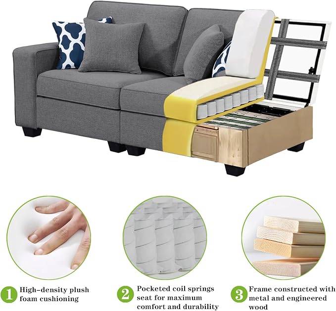 L Lengend Vansen Modular Sectional Sofa U Shaped Couch with Ottoman Modern Reversible Corner Sectional Couch for Living Room (Dark Grey, U Shaped Sofa-5)