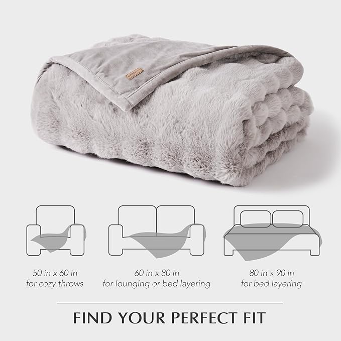EVERGRACE Ultra Soft Luxury Fluffy Ridgeline Faux Rabbit Fur Throw Blanket, Thick Warm Bubble Throw for Bed, Cozy Plush Reversible Blankets for Couch, Chair, Sofa, Taupe, 50x60 Inches, 870 GSM