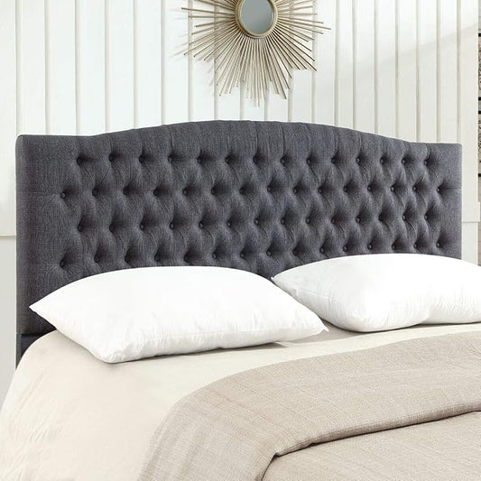 24KF Upholstered Tufted Button Linen Fabric Headboard,Comfortable Fashional Headboard King/CA King Size,Dark Gray