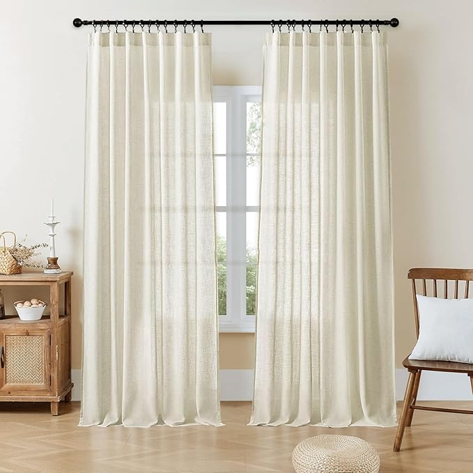 Joydeco Linen Curtains 108 Inch Length 2 Panel Sets,Light Filtering Curtains for Bedroom 100 Inch Wide Living Room Drapes with Back Tabs & Rod Pockets (W100 x L108 Inch, Beige)