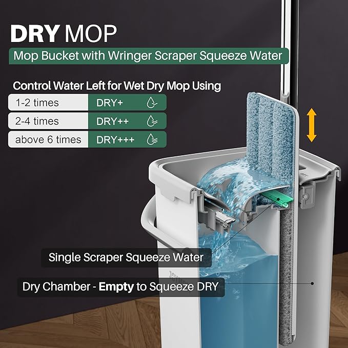 JOYMOOP Mop and Bucket Set, Dust Mops for Floor Cleaning, Wall Mop with 2 Microfiber Mop Head Replacement