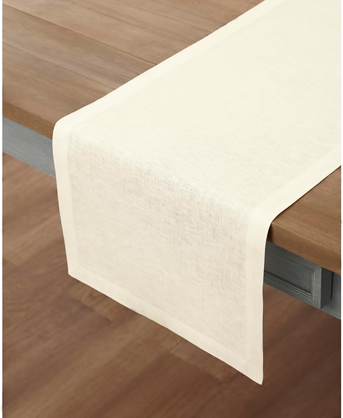 Solino Home Linen Ivory Table Runner 36 Inches - 100% Pure Linen Small Table Runner 14 x 36 Inch Ideal for Dresser and Coffee Tables - Fall, Autumn, Thanksgiving - Fete