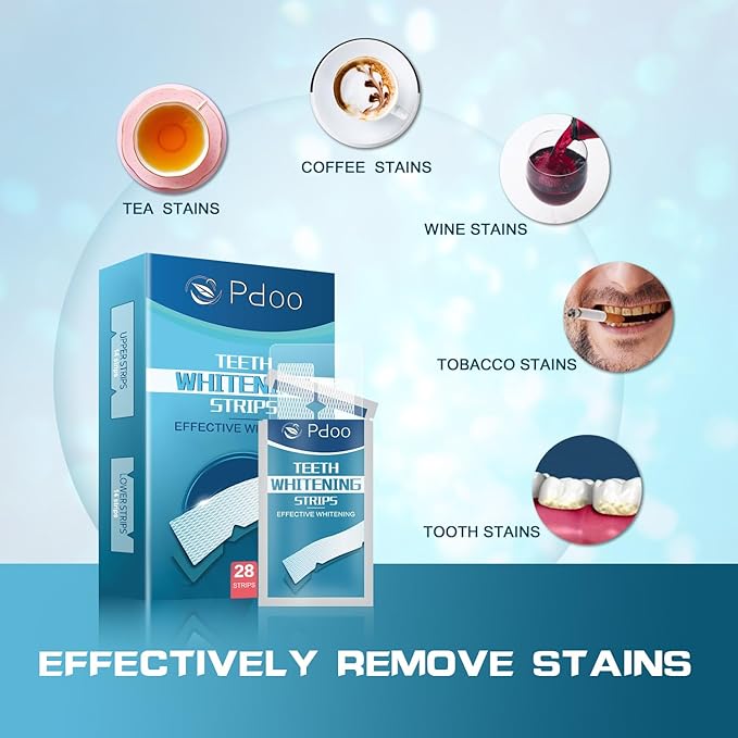 Teeth Whitening Strip 14 Treatments - Whitening Strips for Sensitive People, Fast Remove Smoking, Coffee, Wine Stains, Teeth Brightening Kit Pack of 28 Non-Slip Strips