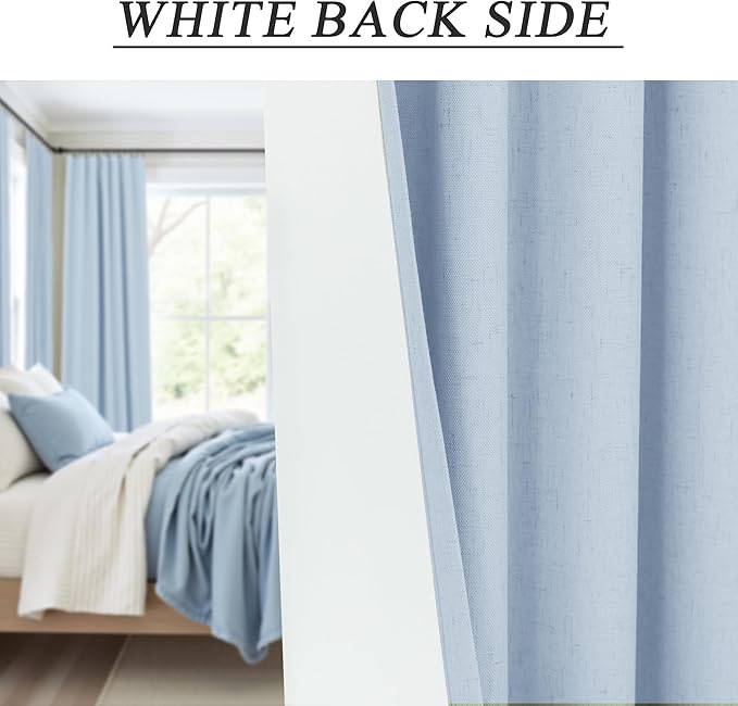 DANCURTON 108 Inch Curtains 2 Panel Set Light Blue Linen Floor to Ceiling Darkening Extra Long Living Room Curtains 108 Inches Long Insulated Thermal Drapes for Summer Heat Blocking Patio Sliding Door