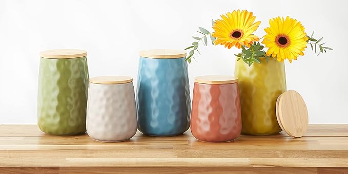 DII Kitchen Accessories Collection, Textured Matte Ceramic Canister Set, Cinnamon, Dimple, 2 Piece
