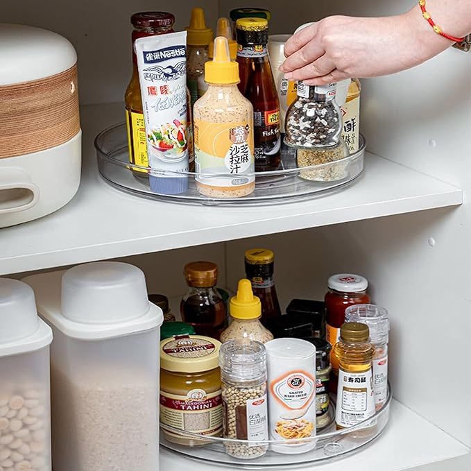 URALFA 2-Pack Lazy Susan Cabinet Organizer, Plastic Rotating Round Lazy Susan Turntable for Cabinet, Pantry, Countertop, Table, Fridge, 10.5 Inch