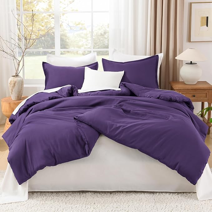 Litanika Purple Comforter Set Twin/Twin XL Size, 2 Pieces Lightweight Solid Bedding Comforter Set, All Season Fluffy Bed Set (66x90In Comforter & 1 Pillowcase)