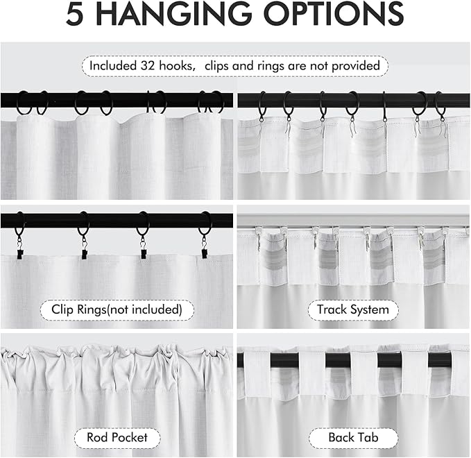 MIULEE 100% Blackout Curtains 108 Inch Long 2 Panels Set for Bedroom, Thick Faux Linen Black Out Curtain Room Darkening Back Tab Pleat Window Textured Drapes with Hooks for Living Room, Bright White