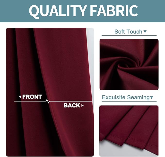 ChrisDowa Grommet Blackout Curtains for Bedroom and Living Room - 2 Panels Set Thermal Insulated Room Darkening Curtains (Burgundy Red, 52W x 45L)