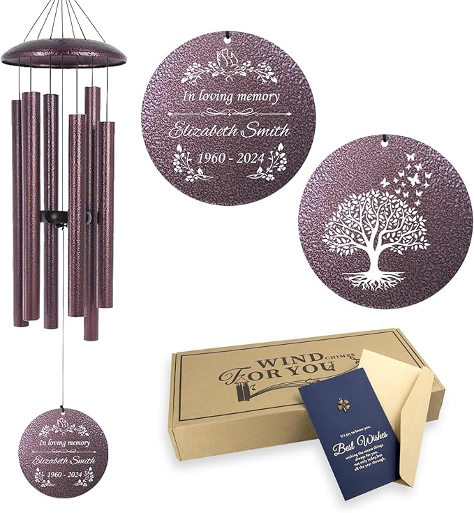 ASTARIN Memorial Wind Chimes Personalized, Bereavement Condolence Gifts for Loss of Mother Husband Wife, Customized Wind Chimes for Outside Deep Tone(Produced in USA)