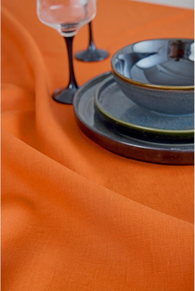 Solino Home Linen Table Runner 108 Inches Long - 100% Pure Linen Persimmon Orange Dining Table Runner 14 x 108 Inch for Fall, Autumn, Halloween, Thanksgiving - Fete