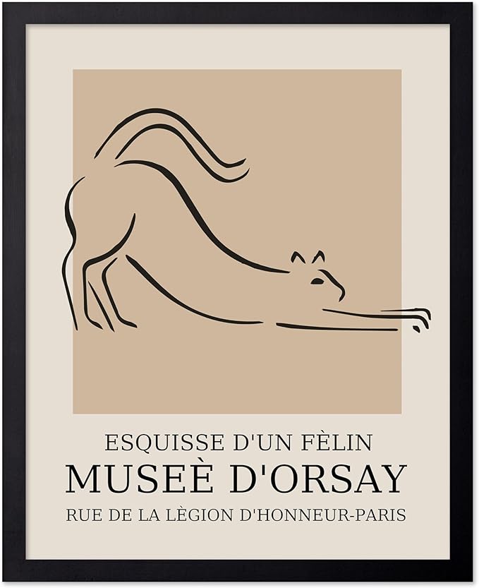 Poster Master Vintage Poster - Retro Minimalist Print - Gift for Artist, Housewarming - Cat, Line Drawing, Sketch, Abstract - Wall Decor for Living Room, Bedroom, 11x14 Black Framed