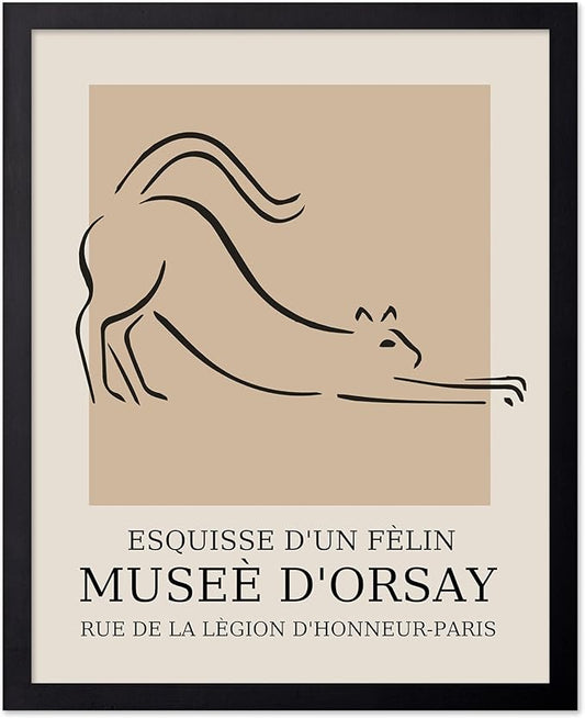 Poster Master Vintage Poster - Retro Minimalist Print - Gift for Artist, Housewarming - Cat, Line Drawing, Sketch, Abstract - Wall Decor for Living Room, Bedroom, 8x10 Black Framed