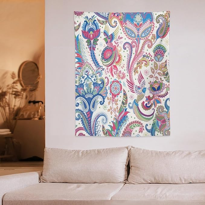 ICMOLYYENLO Boho Green Leaves Tapestry, Mid Century Abstract Tropical Palm Leaves Modern Minimalist Geometric Wall Hanging, Neutral Home Decor Art for Living Room Bedroom Dorm 30x40 Inch