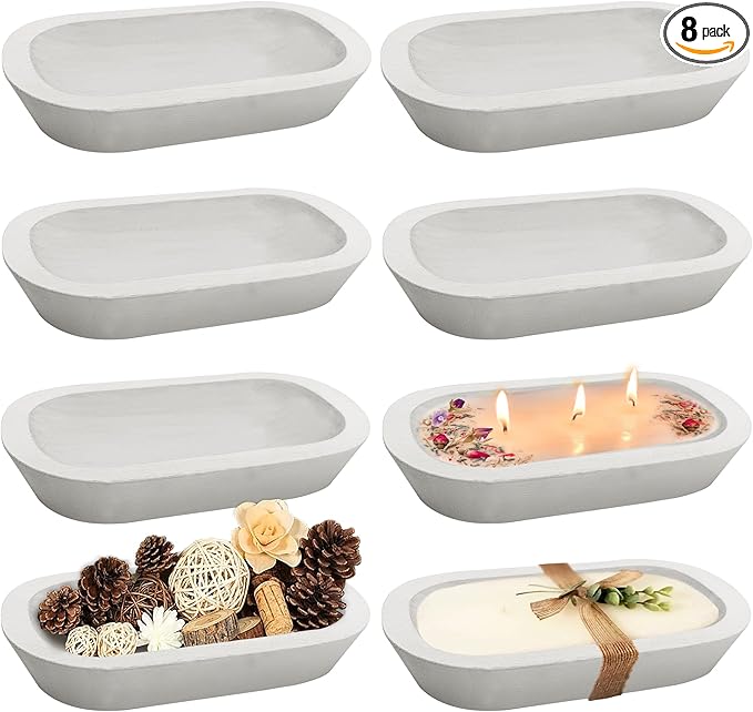 Royxen 8 Pack Wood Dough Bowl, Wooden Dough Bowls Paulownia, Rustic Bowl Vintage, Bowls for Candle (White, 9.5" x 5.5")