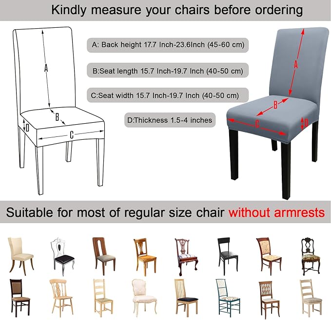 JQinHome Dining Chair Covers Dining Room Chair Slipcovers, 2 Pack High Stretch Removable Washable Parsons Chair Slipcover for Home Party Hotel Wedding Ceremony (Light Grey)