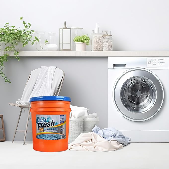 Ultra Fresh 5 Gallon Liquid Laundry Detergent Washing Soap for All Machine Types, 6X Platinum, Up to 640 Loads, Original Blue