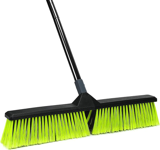 24-Inch Push Broom Outdoor with Stiff Bristle, Heavy Duty Broom Brush with 63” Long Handle for Deck Patio Driveway Garage Warehouse Shop Floor Sweeping & Scrubbing