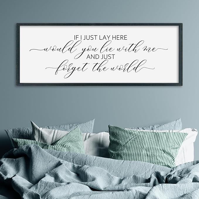 SRSZHIYUE If I Lay Here Would You Lie With Me Sign Bedroom Wall Decor Art 32"×12" Large Wood Framed Wall Hanging (Black)