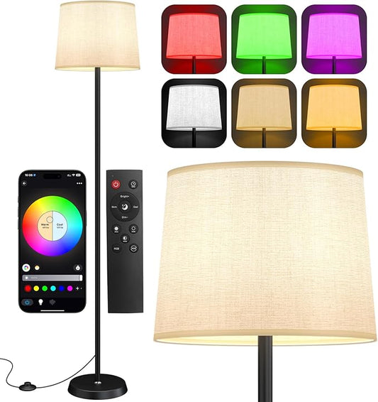 Floor Lamp for Living Room Bedroom,Modern Floor Lamp with Remote, Simple Design with Beige Shade,Foot Pedal Switch,Dimmable Colors Temperature,9W RGB LED Bulb