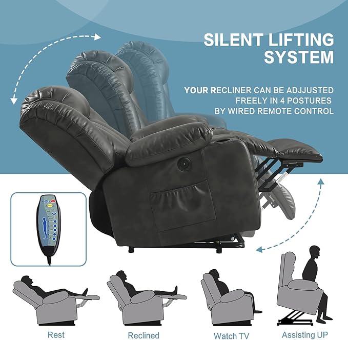 PARKOL Power Lift Recliner Chair for Elderly Breathable Leather Recliner Chair with Massage and Heat,2 Cup Holders,Electric Stand Assist,USB Ports,Gifts for Family (Beige)
