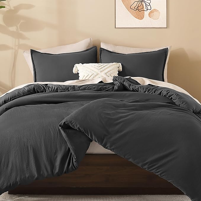 Litanika Dark Grey Oversized King Comforters Super King Plus Size, 3 Pieces Lightweight Solid Bedding Comforter Set, All Season Fluffy Bed Set (128x120In Comforter & 2 Pillowcases)