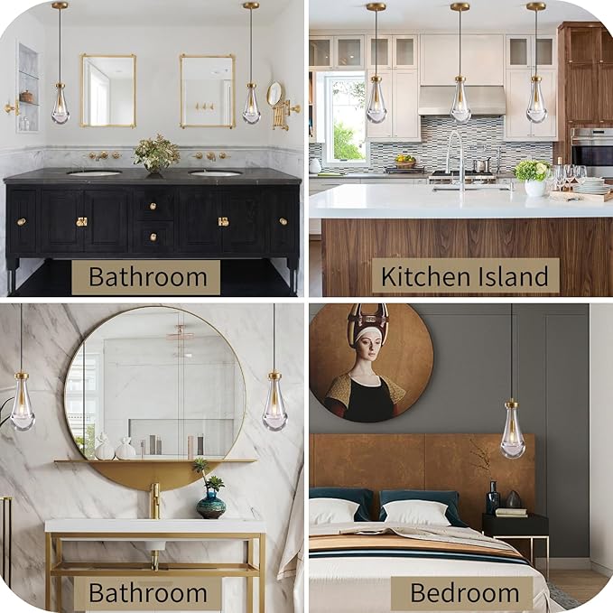 Raindrop Pendant Lights Set of 3, Pendant Lights Kitchen Island 3 Pack, Teardrop Glass Pendant Lights for Bedroom Bathroom, Island Lights, Chandelier for Living Room Hallway, Bulb Included