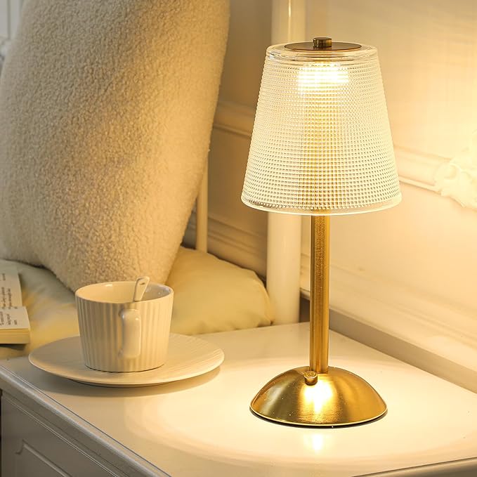 Liliful 2 Pcs LED Portable Cordless Table Lamp Touch Battery Operated Rechargeable Desk Lamp 3 Color Dimmable for Bedroom Living Room Dining (Retro Style,Gold)