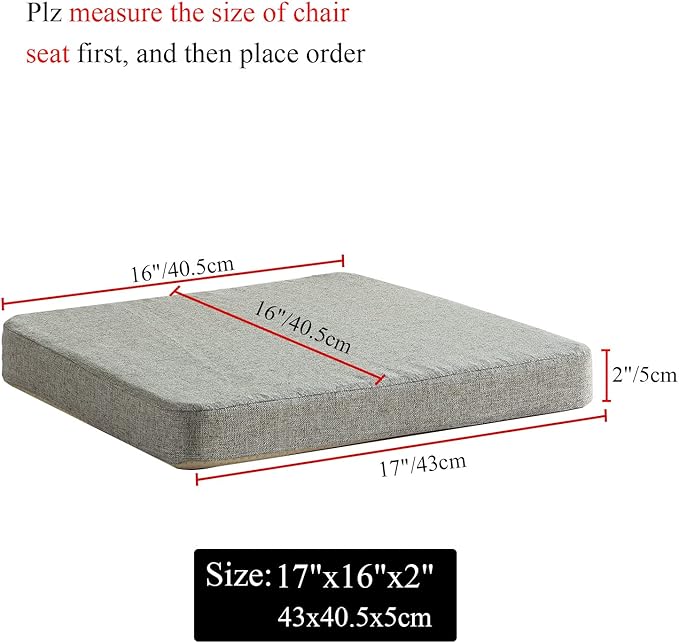 Chair Cushion for Dining Chairs with Ties Set of 2 Non Slip Memory Foam Kitchen Room Chair Pads for Outdoor Patio Furniture 17x16 Inch, Black