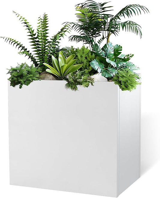 Galvanized Steel Metallic Heavy Planter for Outdoor Plants Metal Outdoor Planter Spliced Flower Box with Partitions for Outside,Indoor,Garden (White, 30 * 12 * 24)