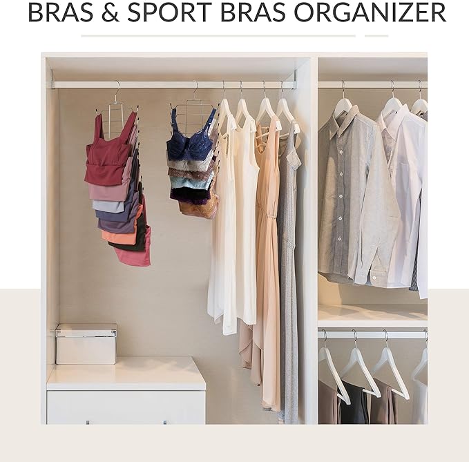 ZEDODIER 3 Pack Tank Top Hanger, Space Saving Bra Hangers, Non-Slip Hanging Sport Bras Holder, Closet Organizers and Storage for Camisoles Tank Tops Bras Ties Swimsuits Strappy Dress, Silver