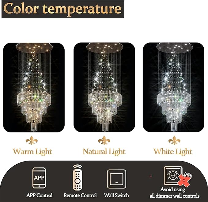 Flashing God D24''XH86'' Modern Foyer Chandelier for High Ceiling Raindrop Crystal Chandelier High Ceiling Pendant Light Fixture for Hallway Living Room (Black Staircase Chandeliers)