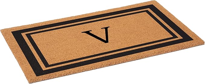 Calloway Mills 152962448 Black Border 24" x 48" Monogram Doormat (Letter V)