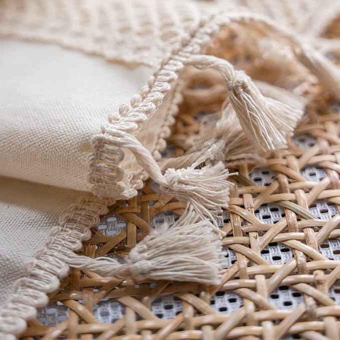 Sutuo Home Boho Curtain Crochet Lace Patchwork Semi-Blackout Bohemian Handmade Tassels, Rod Pocket Window Treatment Vintage Rustic Farmhouse Drapes for Bedroom, 1 Panel 59" W x 108" L, Beige