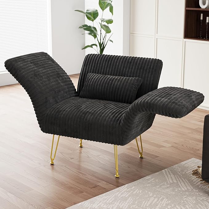 Txtin's Comfy Accent Chair Reading Chair for Bedroom Cozy Wing Arm Living Room Single Sofa Chair with Angle Adjustable Arms Black Corduroy Easy Assembly