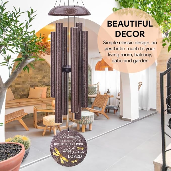 Sympathy Wind Chimes, Personalized Dragonfly Wind Chimes for Loss of Loved One, Commemorative Sympathy Gifts for Funeral, in Memory of Dad/Mom/Husband/Wife (36inch)