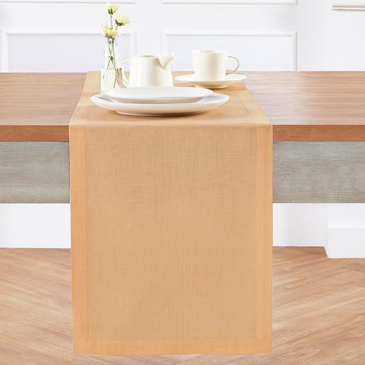 Solino Home Linen Peach Table Runner 60 Inches - 100% Pure Linen Short Table Runner 14 x 60 Inch Ideal for Dresser and Coffee Tables - Fete