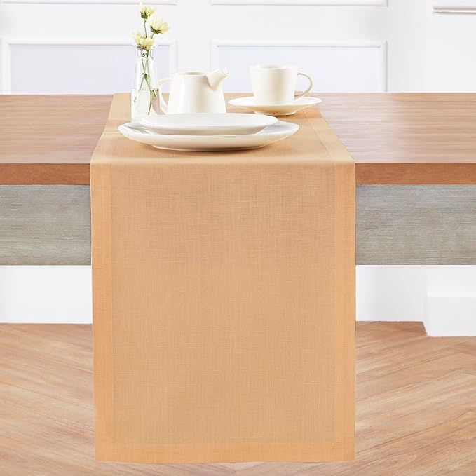 Solino Home Linen Table Runner 72 Inches Long - 100% Pure Linen Peach Table Runner 14 x 72 Inch - Fete