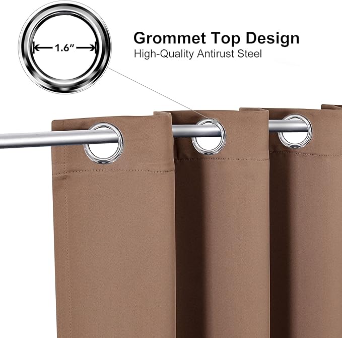 ChrisDowa Room Darkening Curtains 80 Inches Long 2 Panels Set for Living Room, Grommet Thermal Insulated Blackout Curtains for Bedroom (Cappuccino, 52 x 80 Inch)