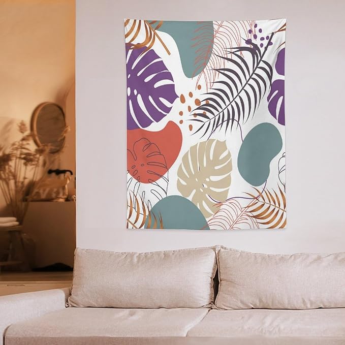 ICMOLYYENLO Tropical Green Leaves Tapestry, Exotic Leaves Beautiful Bedroom Wall Hanging, Floral Poster Blanket for Bedroom Living Room Dormitory Apartment 60x60 Inch