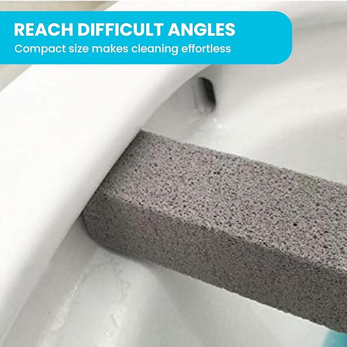 Pumice Stone Toilet Bowl Cleaner | Long Handle & Eco-friendly Screw-on Pumice Stones | Scouring Stick for Toilet Cleaning, Stain Removal on Toilets, Grills, Tiles, Grout & Pools | 6 Pack
