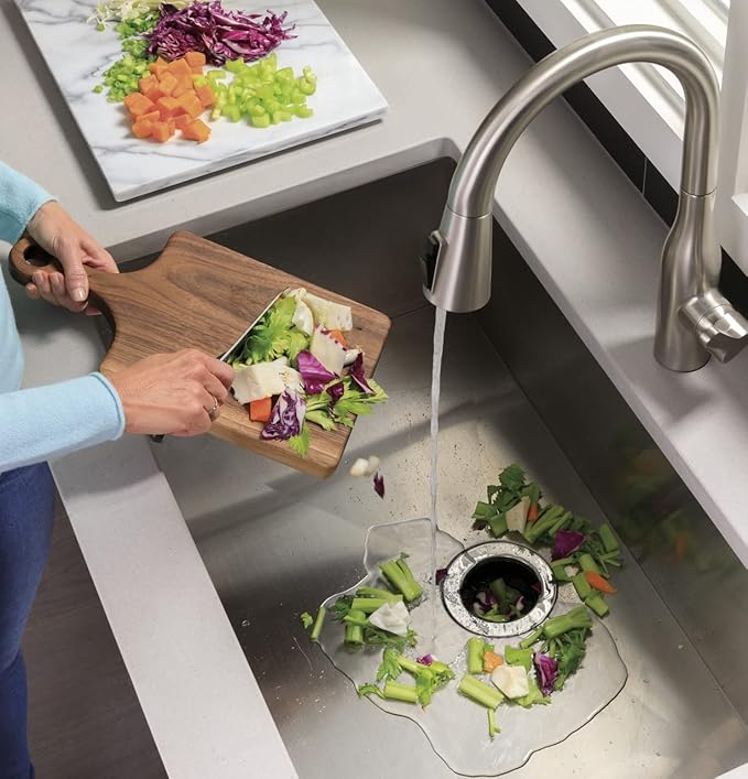 GE Disposall Batch Feed 3/4 Horsepower Motor Garbage Disposer, Good for Grinding: Vegetable Peels & Small Bones, Easy Install Kit, Non-Corded, Recommended for 2-4 Person Homes, GFB760N