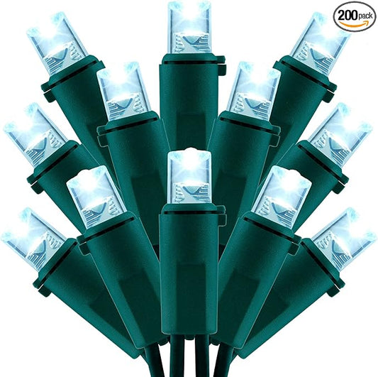 200 Count Cool White Wide Angle LED Christmas Lights, 66 ft Green Wire UL Certified Commercial Grade 5mm Holiday String Light Set (Cool White)