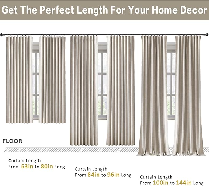 RAIN CITY Linen Beige Linen Blackout Curtains 96 Inches Long 8 FT Tall 2 Panels, Modern Decorative Sound/Draft/Cold/Warm Blocking Heavy Thermal Rustic Country Curtains for Living Room 50x96-in