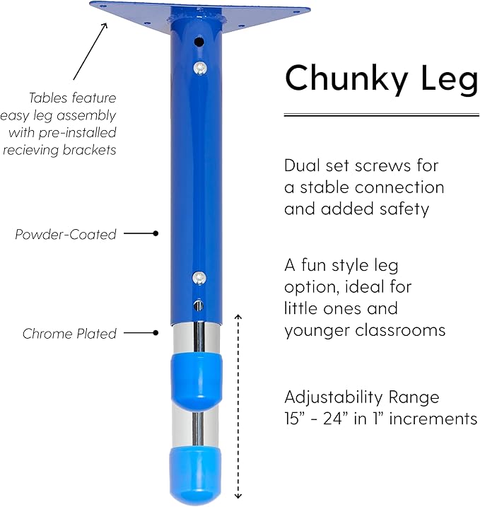 FDP Rectangle Activity School and Classroom Kids Table (30 x 60 inch), Toddler Legs, Adjustable Height 15-24 inches - Gray Top and Blue Edge
