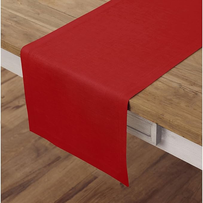 Solino Home Linen Red Table Runner 144 Inches Long - 100% Pure Linen Extra Long Table Runner 14 x 144 Inch - Fete