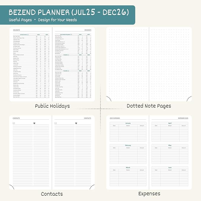 BEZEND Pocket Planner 2025-2026 Weekly and Monthly, 3.5" x 6" Academic Planner (Jul 25-Dec 26) 18-Month Mid-Year Calendar Book, Storage Pocket, Pen Holder, PU Leather Hardcover - Cornflower